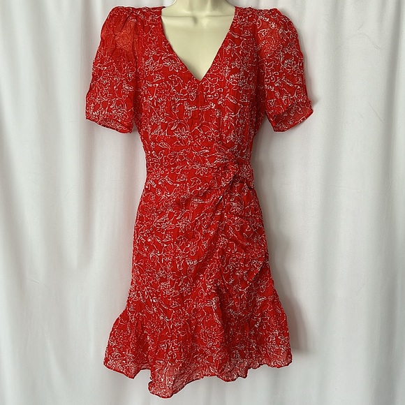 Parker NWT Pretty Red Aurora Short Sleeve Flounce Silk Dress **Size 2** 🌺🌺 - Picture 3 of 7